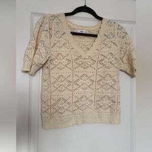 Mango Cream Knit Short Sleeve Sweater
